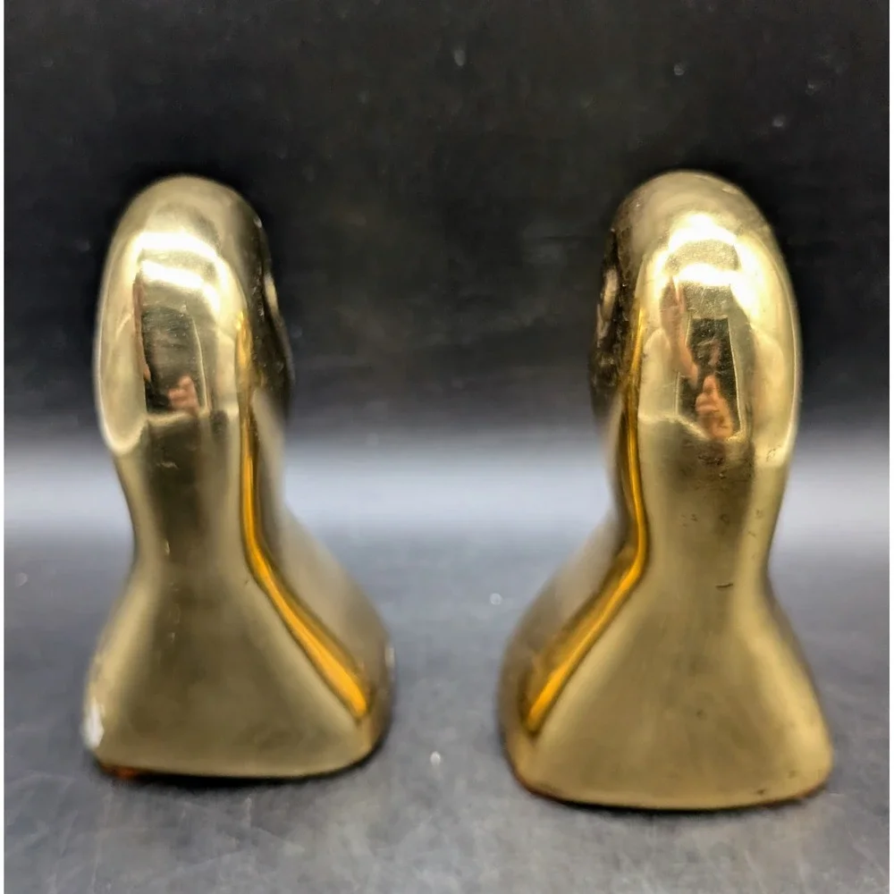 Vintage Solid Brass Duck Head Bookends Set Polished Gold Tone Mid Century Decor